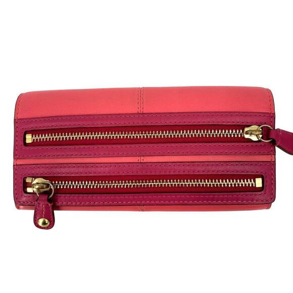 Coach Handbags - Coach Leather Bonnie Slim Envelope Wallet Double Zipper Coral and Pink‎ 8 Inch